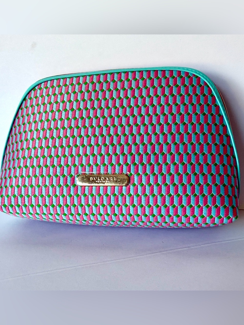 Bulgari Pink Turquoise & Green Geometric Cosmetic Case